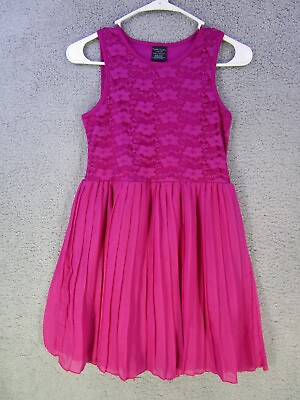 #ad Faded Glory Girls Dress Large L 10 12 Fuchsia Pink lace flowers Sundress Summer $10.00