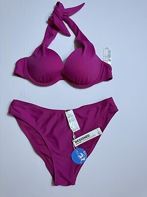 #ad CUPSHE Bikini Set for Women Two Piece Swimsuits Magenta V Neck Sz M Bathing Suit $23.92