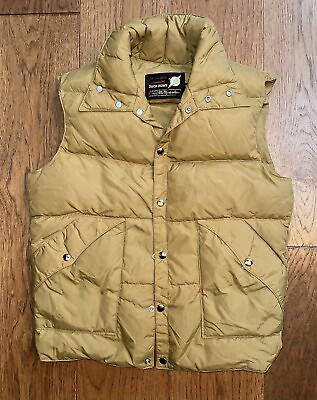 #ad Vintage 80s Sears The Mens Store Goose Down Puffer Vest Size M Tan Snap Button $34.99