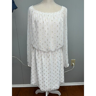 #ad White House Black Market Jacquard Boho Dress Large White Retail $150 NWT $49.00