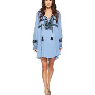 #ad Free People Size S Wind Willow Embroidered Boho Dress Long Sleeve $35.00