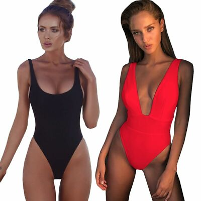 #ad #ad Solid Swimsuit Sexy Thong Bikini One Piece Swimwear Brazilian Bathing Suit TOP $21.26
