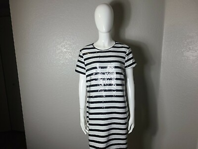 #ad Ralph Lauren Black White Sequin Short Striped Mini Party Evening Dress Size 8 $59.99