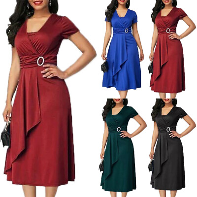 #ad Womens Evening Party Cocktail Prom Ruffle Wraps Formal Plus Size Midi Dresses $26.99
