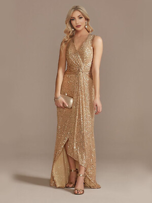 #ad Luxury evening dress elegant slit party female wedding bridesmaid sequined prom $69.71