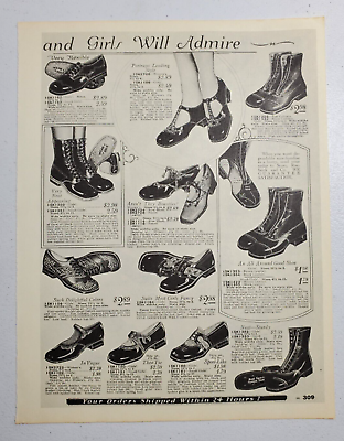 #ad 1927 Sears Roebuck Little Girl Shoes Women#x27;s Sears Slippers Ad $13.50