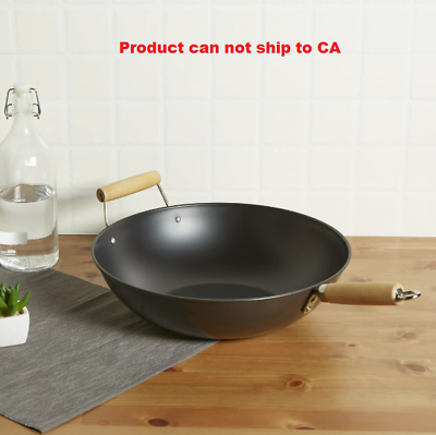 Wok Frying Pan 13.75quot; Non Stick Chinese Cast Cooking Fry Stir Sear Carbon Steel $10.99