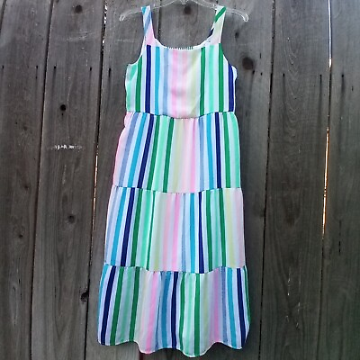 #ad WONDER NATION Girls Size XL 14 16 Multi Color Rainbow Striped Maxi Dress $15.00