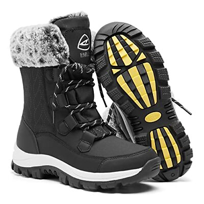 #ad Women’s Snow Boot With Waterproof Lace Up Mid Calf Outdoor 7.5 Wide Black1 $88.09
