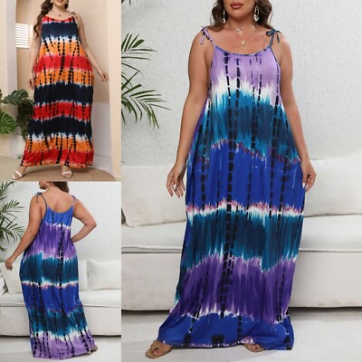 #ad Women Long Maxi Dresses Plus Size Summer Beach Sundress Casual Sleeveless Ladies $26.99