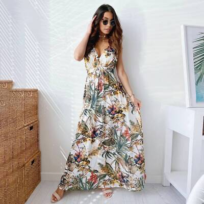 #ad Women Boho Floral V Neck Maxi Dress Cocktail Party Evening Summer Beach Sundress $22.69
