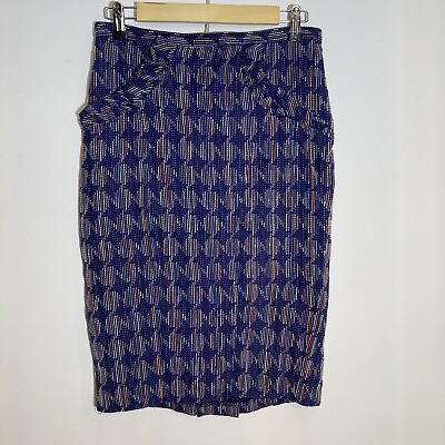 #ad Anthropologie Eva Franco Textured Pencil Skirt in Navy Blue Multi Women’s Size 6 $17.99