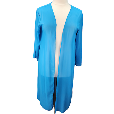 #ad #ad Women#x27;s Cover Up Kimono OS Blue Sheer Open Front Long Beach Swim Bathing Suit $12.99