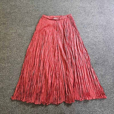 #ad Vintage Weathervane Skirt Womens One Size Pink Silk Crinkle Midi Grunge Y2K 90S $38.69