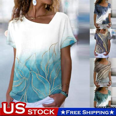 Women#x27;s Boho Short Sleeve Loose T Shirt Tunic Tops Ladies Casual Blouse Tee $12.49