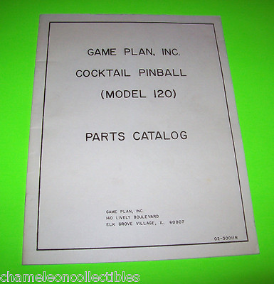 Game Plan Pinball Machine Parts Catalog Cocktail Model #120 $18.70