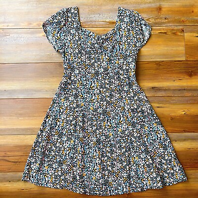#ad Girls SO Floral Print Knee Legnth Split Cap Sleeve Summer Sun Dress L 10 12 $10.99