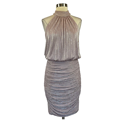 #ad #ad Women#x27;s Cocktail Dress by AQUA Size 12 Pink Metallic Sleeveless Halter Sheath $69.99