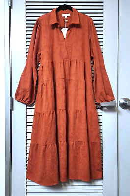 burnt orange texture collar tiered maxi long dress XL $31.50