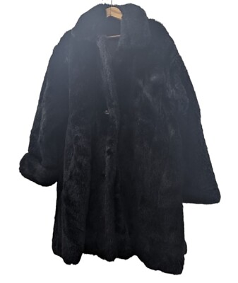Vintage Fancy Black Faux Fur Coat Dressy Classy Womens 12 USA Union Made $49.99