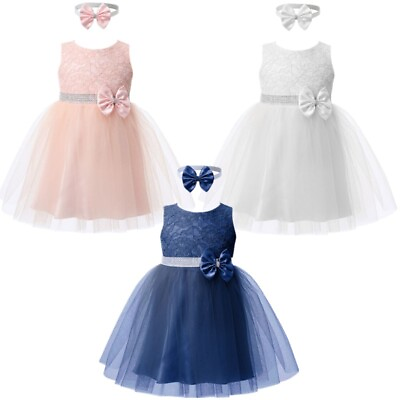 #ad Toddler Baby Girls Party Outfits Wedding Lace Tulle Dress with Bowknot Headband $13.99