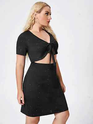 #ad Elegant Plus Size Cut Out Knot Bust High Waist V Neck Fitted Black Dress $20.66