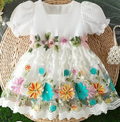 #ad Baby Girls Size 6 9 Months Embroidered Floral Dress $19.95