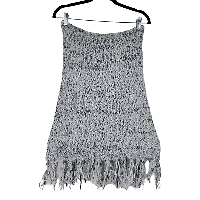 #ad Eyelash Knit Crocheted Midi Skirt M* Women Navy Blue White Varigated Fringe BOHO $20.00