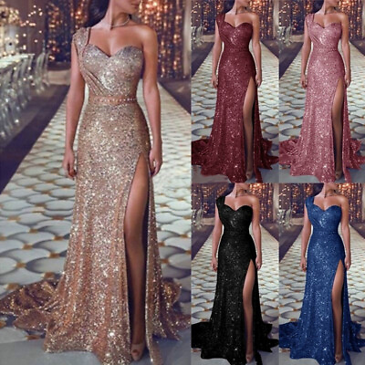 Long Women#x27;s Dress Sequin Formal Wedding Bridesmaid Evening Party Ball Prom Gown $35.96