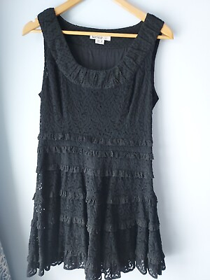 #ad Kensie Lace Ruffle Sleeveless Pretty Cocktail Dress Size Medium Black $25.00