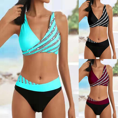 #ad #ad Womens Bikini Set Push Up Padded Bra Swimsuit Swimwear Beachwear Bathing Suit $17.99