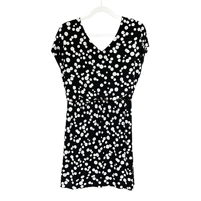 Enfocus Studio Womens Dress Size 12 Black Polka Dot Blouson Cap Sleeve V Neck $14.95