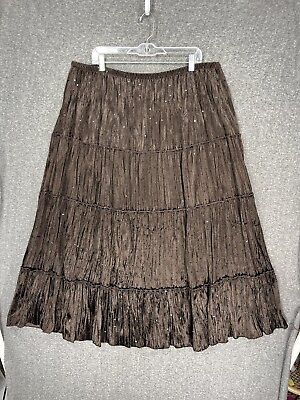 #ad Ninety Maxi Skirt Women Plus 3x Brown Velvet Tiered Sequin Peasant Micro Pleated $29.99