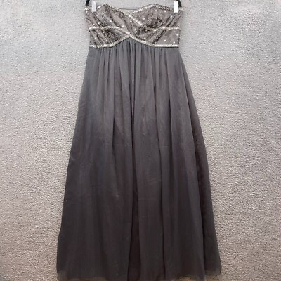 DB Studio Womens Strapless Dress Gray Maxi Sweetheart Neck Sequin Beaded Size 14 $64.99