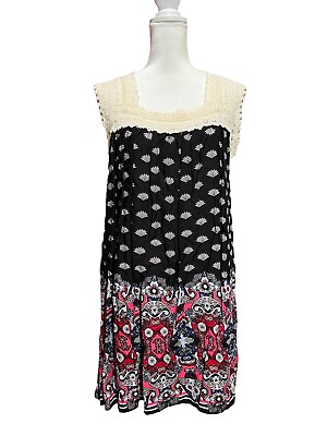 #ad Kori America Size L Women’s Boho Dress Multicolor Multi Print Lace Sleeveless $10.99