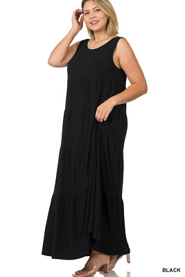 #ad Plus Size Tiered Maxi Dress Black 1XL $39.99