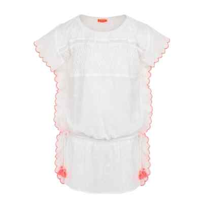 #ad Sunuva Girls 9 10 Scallop Edge Boho Dress White Drawstring Waist Swim Coverup $14.99