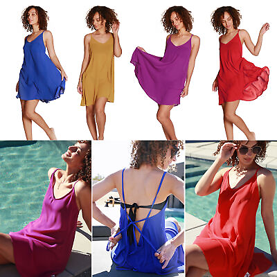 #ad Women’s Swim Bathing Suit Cover Up Summer Chiffon Backless Beach Mini Sundress $11.99