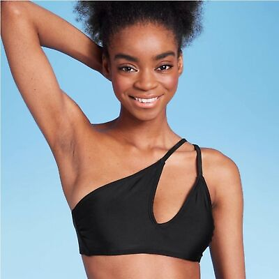 #ad Black bikini top one shoulder asymmetrical medium $13.00