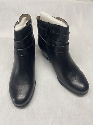#ad Naturalizer Women’s NWOB Black Leather Boots Side Zip 2” Block Heel Size 9 Wide $34.95