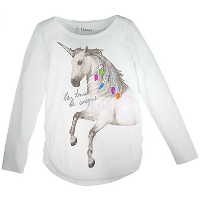 Hanes Girls Long Sleeve Tee Raised Graphic Glitter Unicorn New Size XS 4 5 $5.99