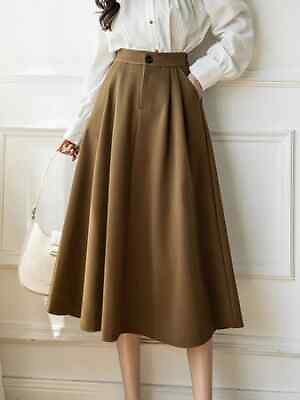 #ad Midi Skirt Women A Line Skirts Female Elegant Thick Skirt Casual Loose $43.57