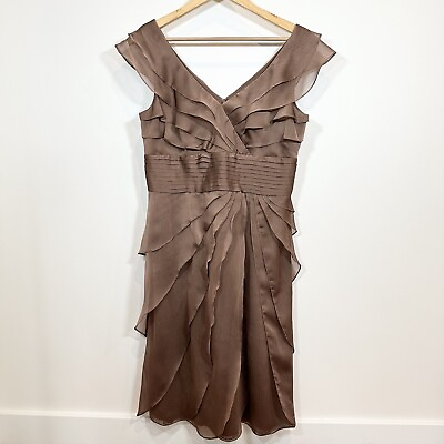 Women’s Adrianna Papell sz 10 Ruffle Tiered Brown Knee Length Cocktail Dress $39.99