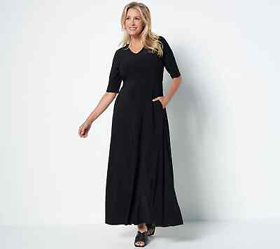 #ad Attitudes by Renee Como Jersey Illusion Waist Maxi Dress Petite Medium PM Black $33.24