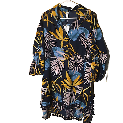 #ad NWT Yincro Womens Swimsuit Cover Up 2XL Semi Sheer Tropical Floral 3 4 sleeves $18.00