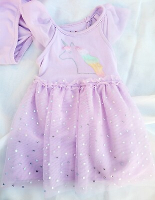 Cat amp; Jack Girls Unicorn Lt Purple Sequin Dot Tutu Dress Size 12mos NWT $10.99