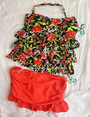 #ad Women Swimming Suits Two Piece Tankini Set for Women Colorful Flowers Size 10 $15.99