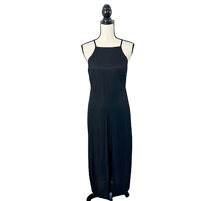 #ad Lulu#x27;s Black Halter Maxi Dress Slit Size Medium $16.95