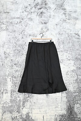 New Chalet Et Ceci Black Linen Pull on Midi Lagenlook Skirt Size L Large $20.47