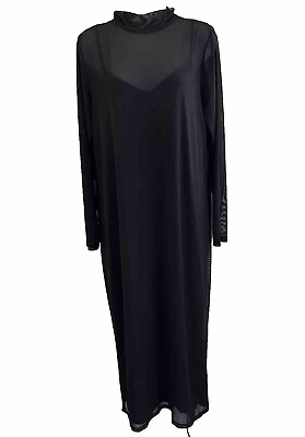 #ad Eloquii Sheer Panel Fitted Maxi Dress Plus Size 18 Long Sleeve Mock Neck $23.99